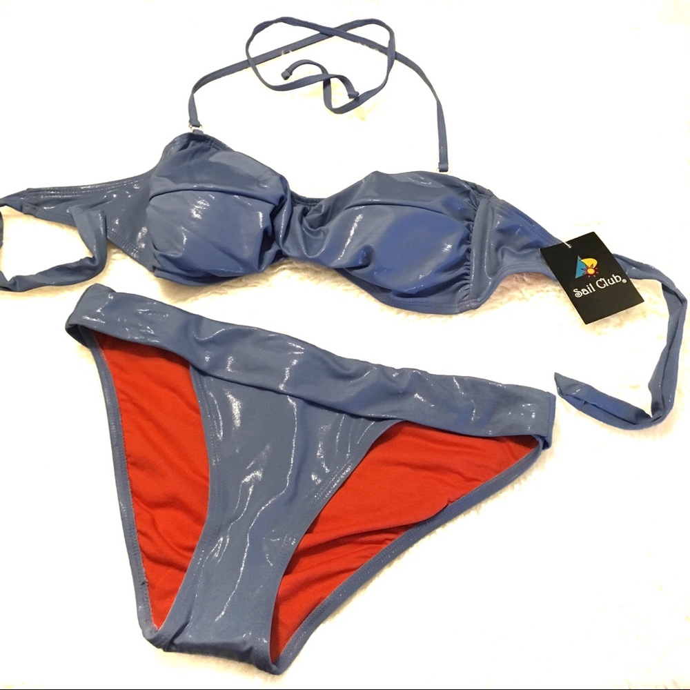 Sail Club Glossy Blue Tieback Bikini Small